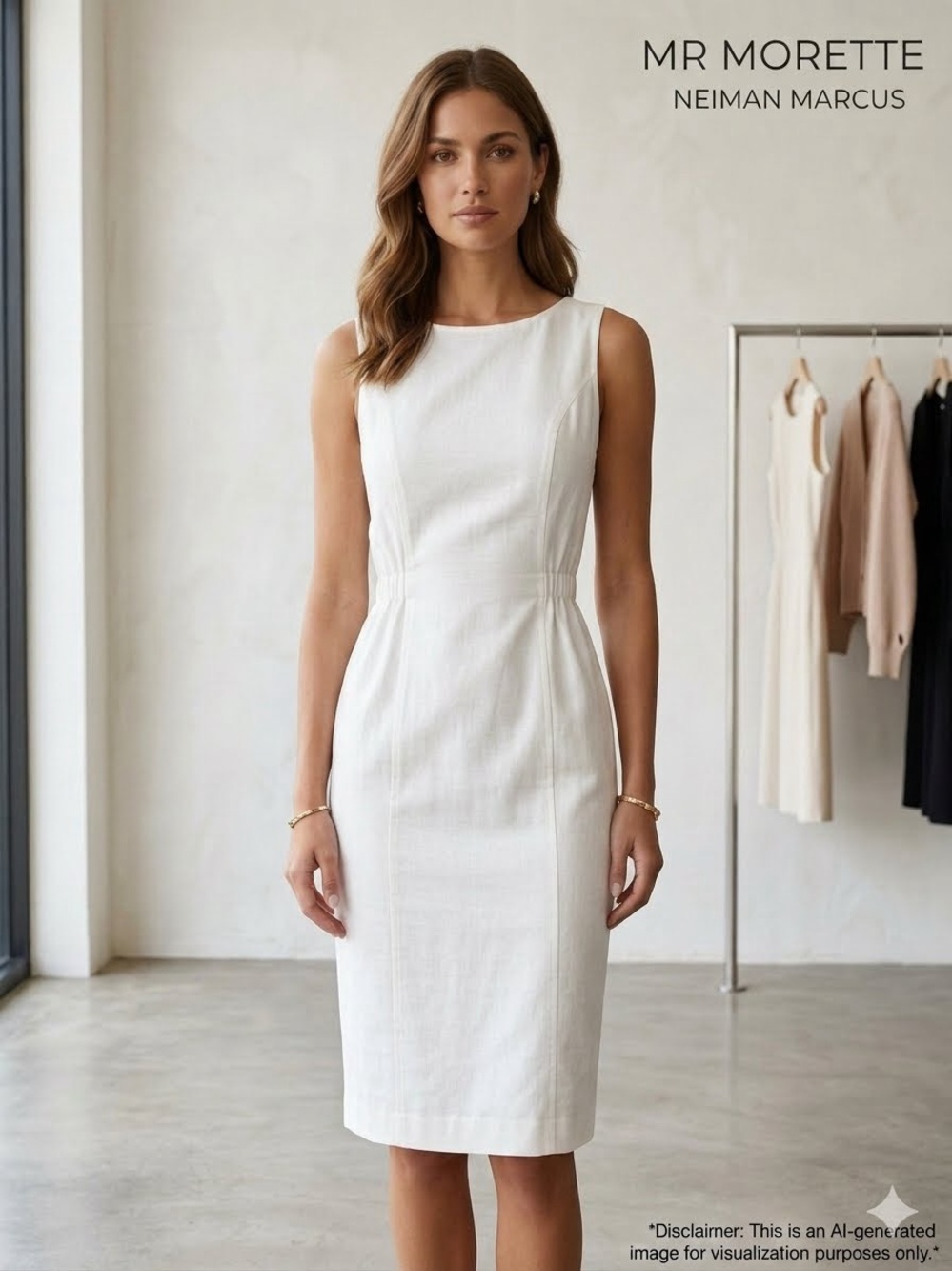 Vintage Mr Morette Neiman Marcus White Linen Blend Sheath Dress Minimalist S